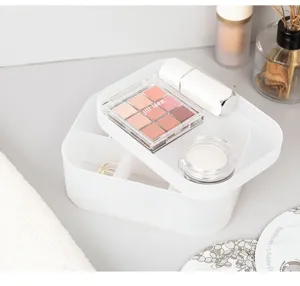 Transparent frosted storage box plastic stackable cosmetic organizer for desktop storage