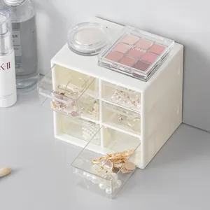 Scatola portaoggetti trasparente a 6 cassetti da scrivania per cosmetici e cancelleria.