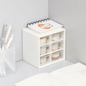 Scatola portaoggetti da scrivania con cassetto trasparente a 6 griglie organizer in plastica