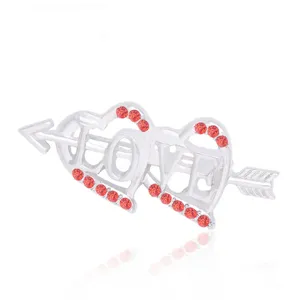 Broche Épingle Double Cœur Flèche Lettre Amour Strass Alliage Bijoux Mode Cadeau Pour Couples Femmes