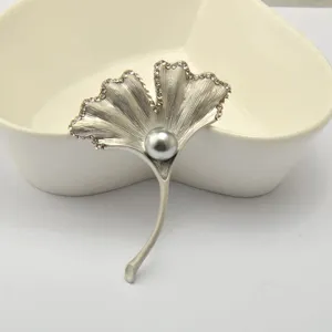 Fashion Vintage Ginkgo Leaf Brooch Alloy Rhinestone Artificial Pearl Brooches Pins Elegant Women Jewelry Gift