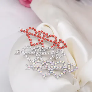 Elegant alloy rhinestone double heart arrow brooch, sparkling crystal fashion jewelry gift.