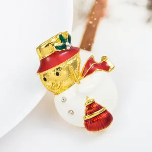 Weihnachts Strass Schneemann Brosche für Damen Kinder, vergoldet Emaille Anstecknadel.