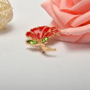 Red carnation brooch enamel gold zinc alloy flower pin fashion jewelry gift for women