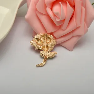 Gold-toned carnation brooch back view, elegant zinc alloy corsage pin accessory for women.