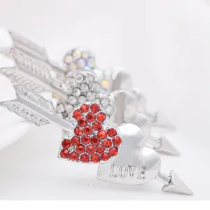 Sparkling Rhinestone Double Heart Arrow Brooch Valentine Gift Fashion Alloy Jewelry Pin