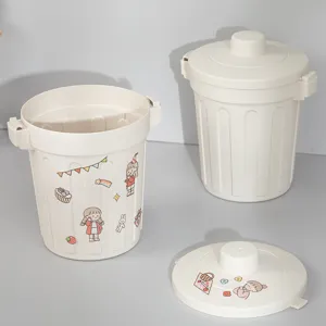 Simpatico mini cestino da scrivania con coperchio, scatola portaoggetti kawaii per ufficio.
