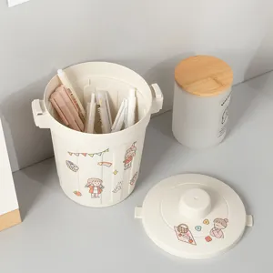 Mini cestino da scrivania con coperchio scatola portaoggetti in plastica carina per camera ufficio