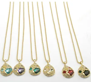 Collier long en cristal plaqué or chaîne de pull de mode avec pendentif coloré pour femme