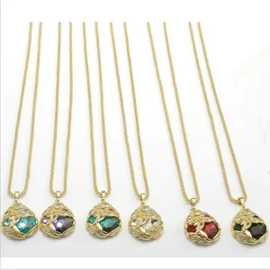 Collier long plaqué or avec pendentif en cristal pour femme, élégante chaîne de pull chic.