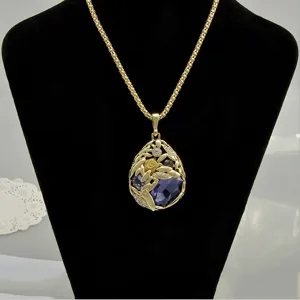 Collier Long Pendentif Goutte Cristal Plaqué Or Mode Femme Chaîne Pull Bijou Tendance