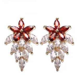 Korean fashion bridal AAA zircon flower tassel drop earrings elegant women daily jewelry