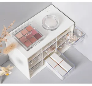 Organizer da scrivania con cassetti trasparenti a 9 griglie per cosmetici e gioielli.