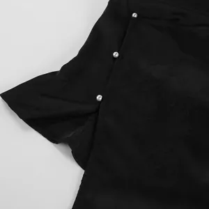 Neues chinesisches schwarzes Jacquard ärmelloses Top Detail mit schicken Perlenknöpfen.