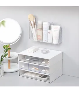 Transparante kunststof wand- en bureau-opbergdoos voor afstandsbedieningen en cosmetica.
