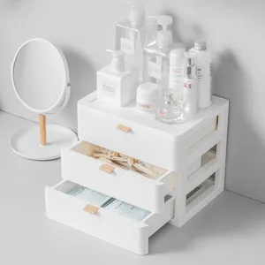 Scatola Portaoggetti da Scrivania in Plastica Organizer a Cassetti Multistrato per Dormitorio Ufficio Cosmetici Cancelleria Bianco