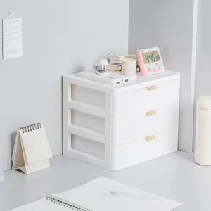 Organizzatore da scrivania in plastica a 3 cassetti minimalista per cancelleria.