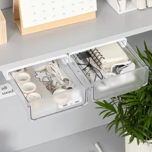 Under Desk Drawer Organizer Hidden Storage Box Self-Adhesive Desk Tray For Office Stationery Clear