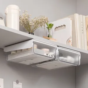 Under desk drawer storage box hidden organizer tray for office stationery desk shelf clear