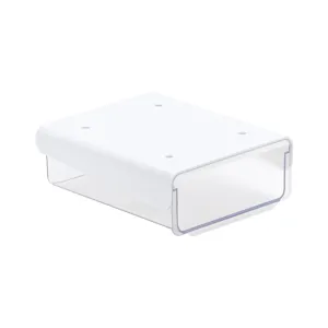 Under desk drawer organizer clear plastic storage box for office stationery and desk accessories.