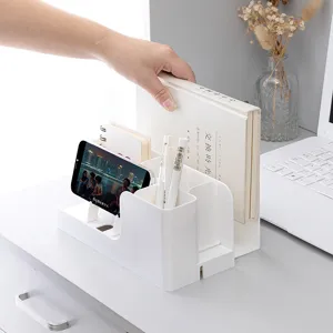 Multi-functional desktop organizer pen holder phone stand for office dorm white storage box
