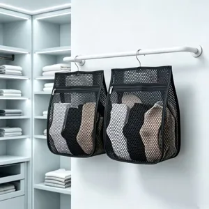 Hanging mesh sock storage bag for wardrobe closet clothes organizer detail view
