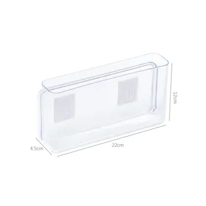 Transparante kunststof wand-opbergdoos voor afstandsbediening en telefoon, ruimtebesparend.