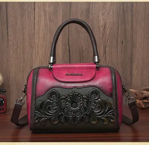 Vintage embossed floral women handbag top handle shoulder cross body bag stylish retro purse
