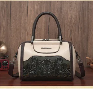 Retro women handbag vintage floral embossed shoulder bag casual tote satchel bag for daily use.