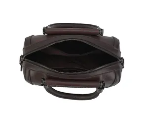 Dark brown vintage women shoulder bag boston handbag top handle crossbody bag interior view