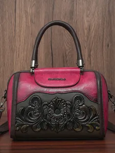 Vintage women handbag retro top handle shoulder crossbody bag floral embossed design