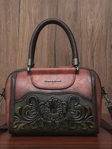 Retro embossed floral women handbag, elegant top handle shoulder bag and crossbody purse.