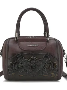 Vintage embossed leather women handbag top handle shoulder bag for casual fashion.