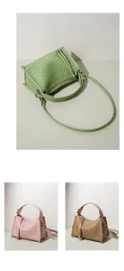 Sac à bandoulière en cuir tissé classique, élégant sac à main de banlieue en cuir véritable.