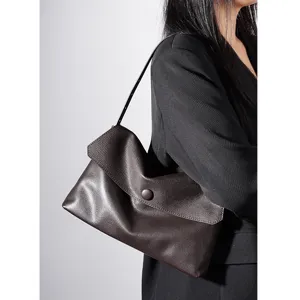 Women Genuine Leather Shoulder Bag Urban Minimalist Top Handle Bag Solid Color Tote Bag