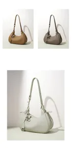 Sac bandoulière demi-lune en cuir véritable pour femme, sac à main chic et polyvalent pour le travail.
