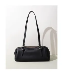 Schwarze Leder-Umhängetasche, Vintage Boston Handtasche, edler Bowling-Stil für Alltag.
