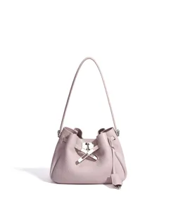 Exquisite leather bucket bag detail view, elegant minimalist shoulder crossbody style.