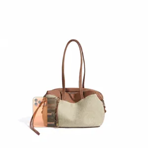 Sac bandoulière Boston en toile patchwork pour femme, sac à main décontracté grande capacité.
