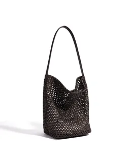 Woven leather shoulder bucket bag large capacity casual summer vacation beach handbag