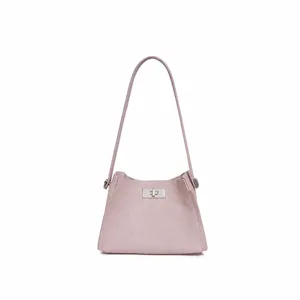 Chic Korean style PU leather shoulder bag casual bucket bag with twist lock and compact size.