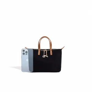 Borsa a mano casual in tela con manici in pelle marrone, elegante borsa da donna
