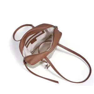 Sac bandouliere Boston en toile et cuir patchwork, sac bandouliere de grande capacite.