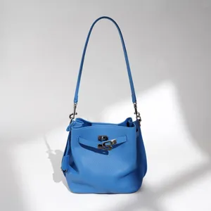 Women Vintage Casual Commuter Bucket Bag Top Layer Cowhide Leather Shoulder Crossbody Handbag With Metal Lock Closure