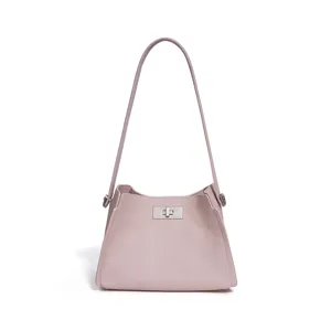 Pink leather shoulder bag minimalist design casual tote bag daily versatile handbag for women