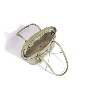 Bolso tote minimalista de cuero verde, gran capacidad, bolso bandolera informal para mujer.