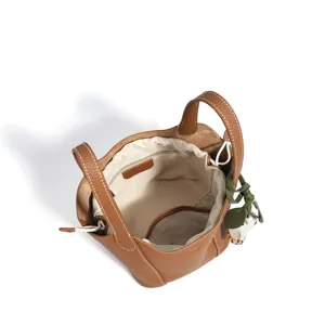 Sac seau en cuir véritable marron cabas poignée supérieure sac à main décontracté quotidien
