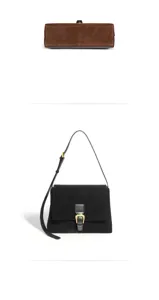 Classic vintage suede leather shoulder bag with stylish metal buckle closure for women.