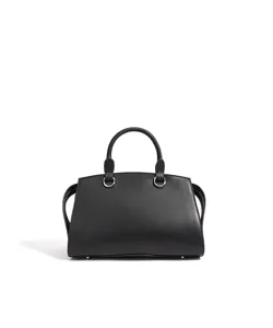 Bolso de mano negro de cuero detalle, elegante bolso de hombro con gran capacidad.