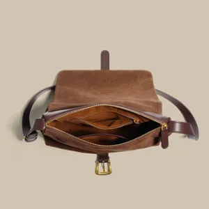 Genuine leather large capacity retro suede crossbody shoulder bag for daily commuting